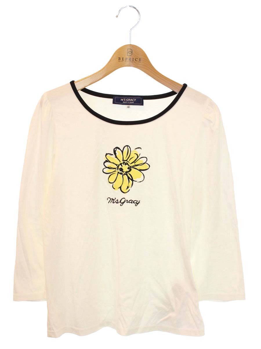 エムズグレイシー 115316 Tシャツ カットソー 40 ホワイト フラワーモチーフ ITNH5BB905XW