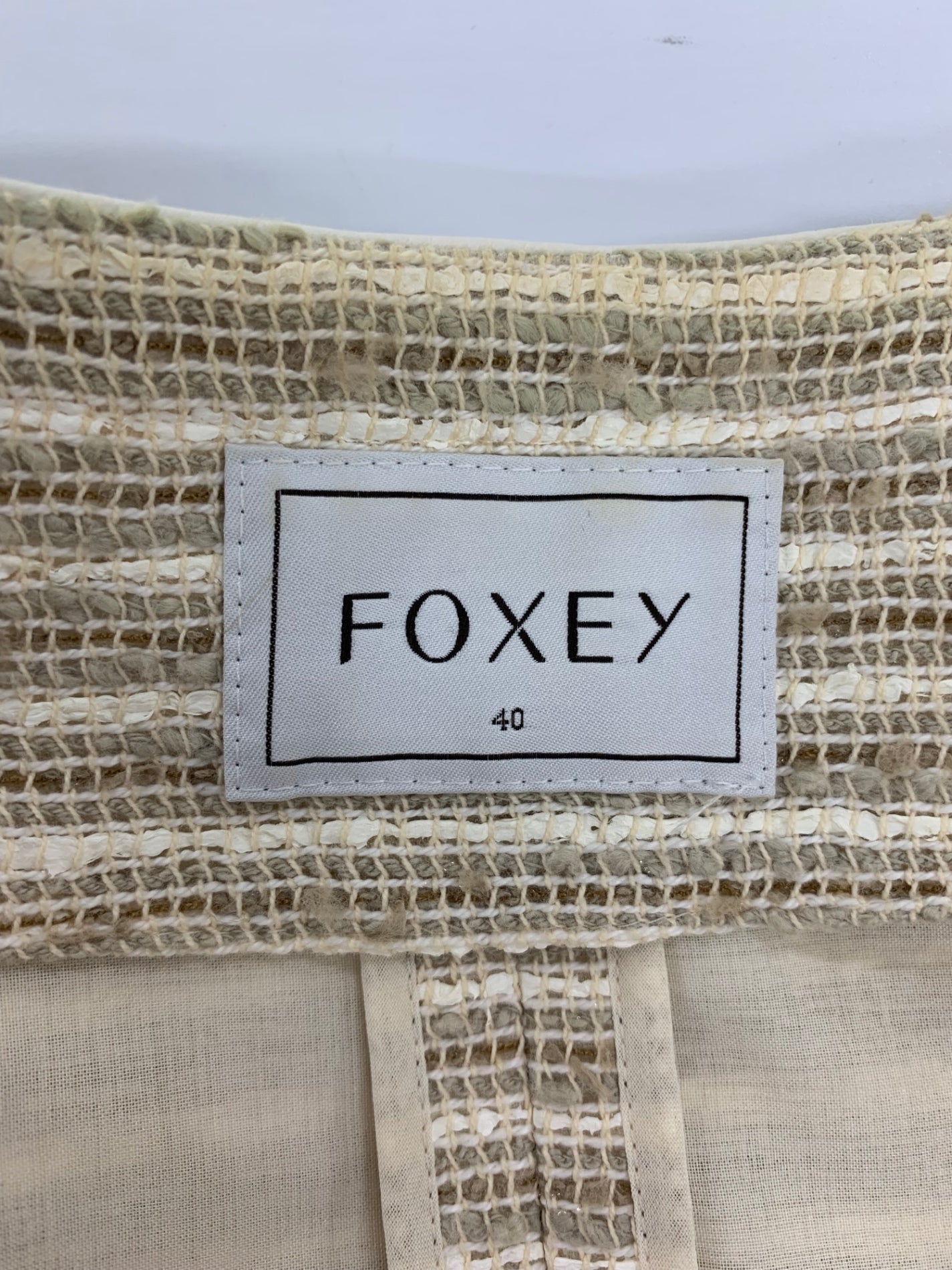 フォクシーブティック コート Mille Feuille 35302 40 ベージュ ツィード 合皮レザー ITDXVA9VYGAN