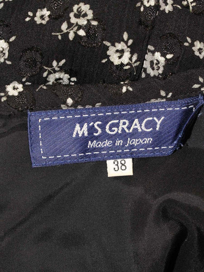 エムズグレイシー 011123 ワンピース 38 ブラック フラワーモチーフ シフォン リボン ITM629MJ8ZDK