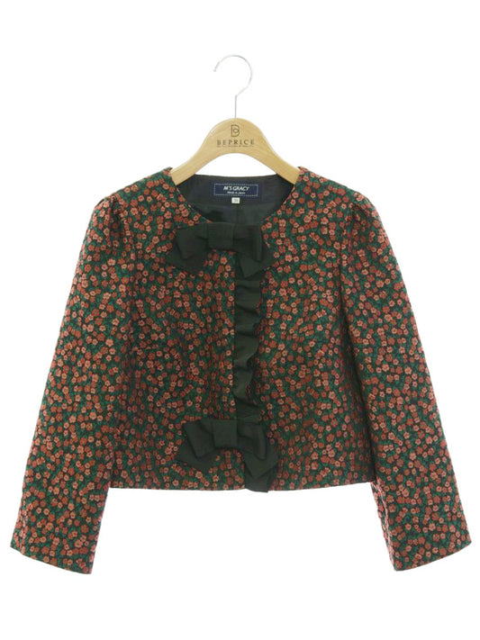 エムズグレイシー 414511 ジャケット 38 ピンク フラワーモチーフ フリル リボン ITKZOQ6SG04G