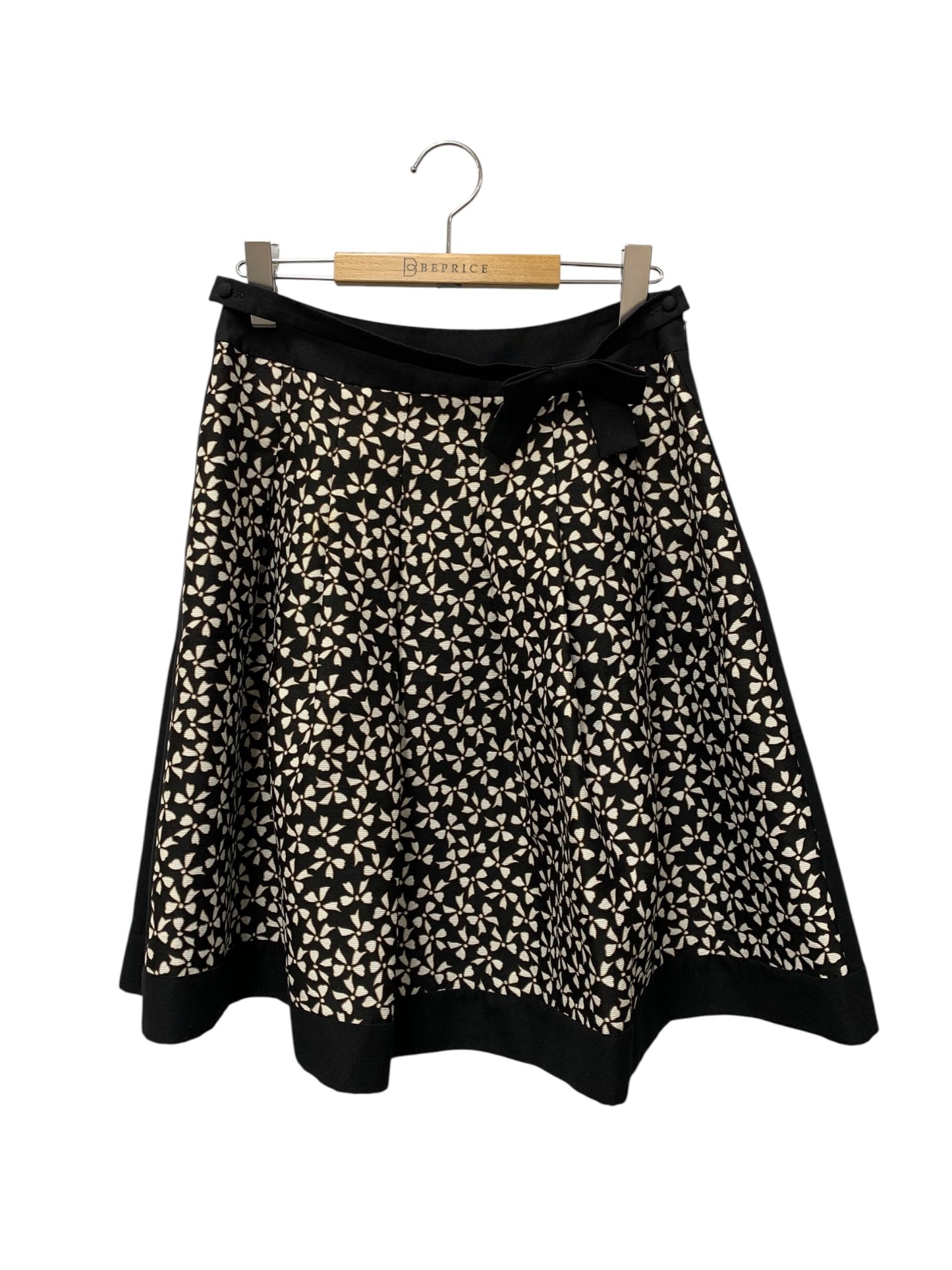 エムズグレイシー 627361 スカート 40 ブラック リボン フレア ITY8JXLFT3H4