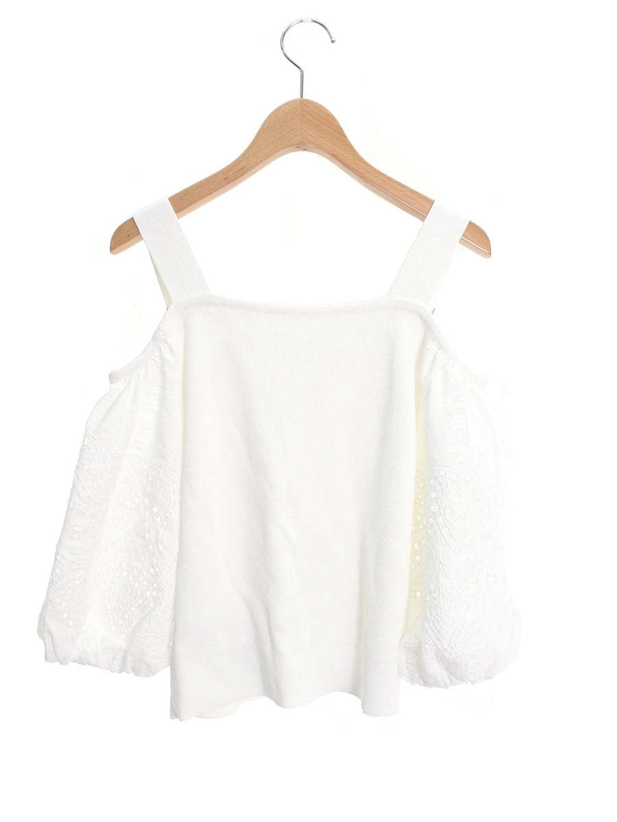 グレースコンチネンタル 刺繍パフスリーブニットトップ 01242 43023 36 ホワイト カットワークレース ‘24SS ITRVPQ1ZP2UP