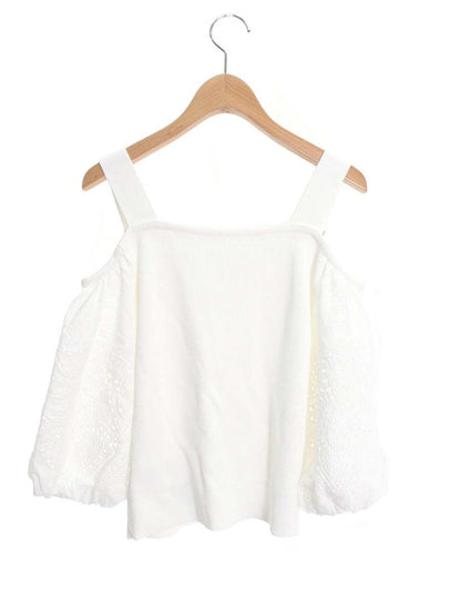 グレースコンチネンタル 刺繍パフスリーブニットトップ 01242 43023 36 ホワイト カットワークレース ‘24SS ITRVPQ1ZP2UP
