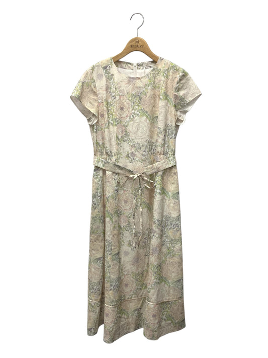 アマカ LIBERTY Rose Xanthe フレンチスリーブワンピース V5J09-560 40 ベージュ フラワーモチーフ リネン ITEGVAW2DS88