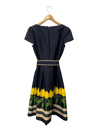 エムズグレイシー Tulip Motif Dress 811331 ワンピース 42 ネイビー タックフレア IT1V95GL80FK