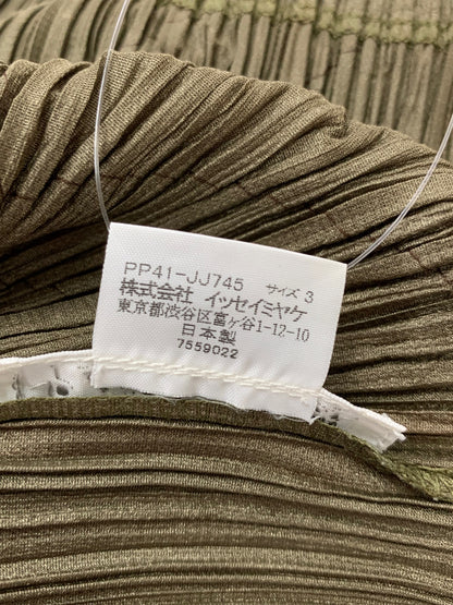プリーツプリーズイッセイミヤケ PP41-JJ745 ブラウス 3 カーキグリーン プリーツ 丸襟 ITYOSQLGFBOS