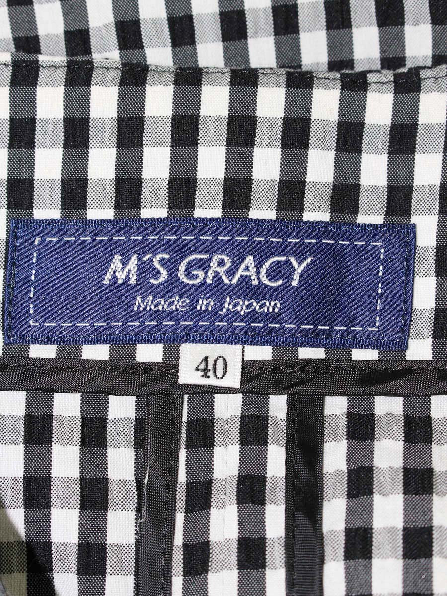エムズグレイシー 814311 ジャケット 40 ブラック ギンガムチェック フラワージップ リボン IT7E1IXTOPIU