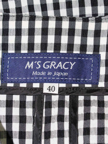 エムズグレイシー 814311 ジャケット 40 ブラック ギンガムチェック フラワージップ リボン IT7E1IXTOPIU