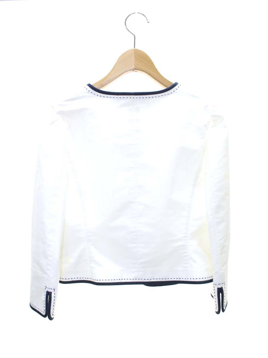 エムズグレイシー 424304 ジャケット 38 ホワイト ノーカラー ステッチ ITFSLGT96KIS