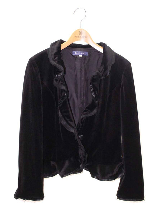 エムズグレイシー 654001 ジャケット 40 ブラック ベロア フリル 1B ITTVEBA8RAO0