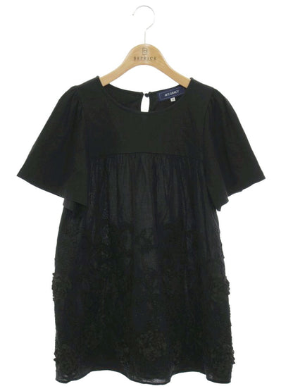 エムズグレイシー 刺繍入りチュニックカットソー 415333 トップス 38 ブラック フラワーモチーフ ITMQJDQVLDRW