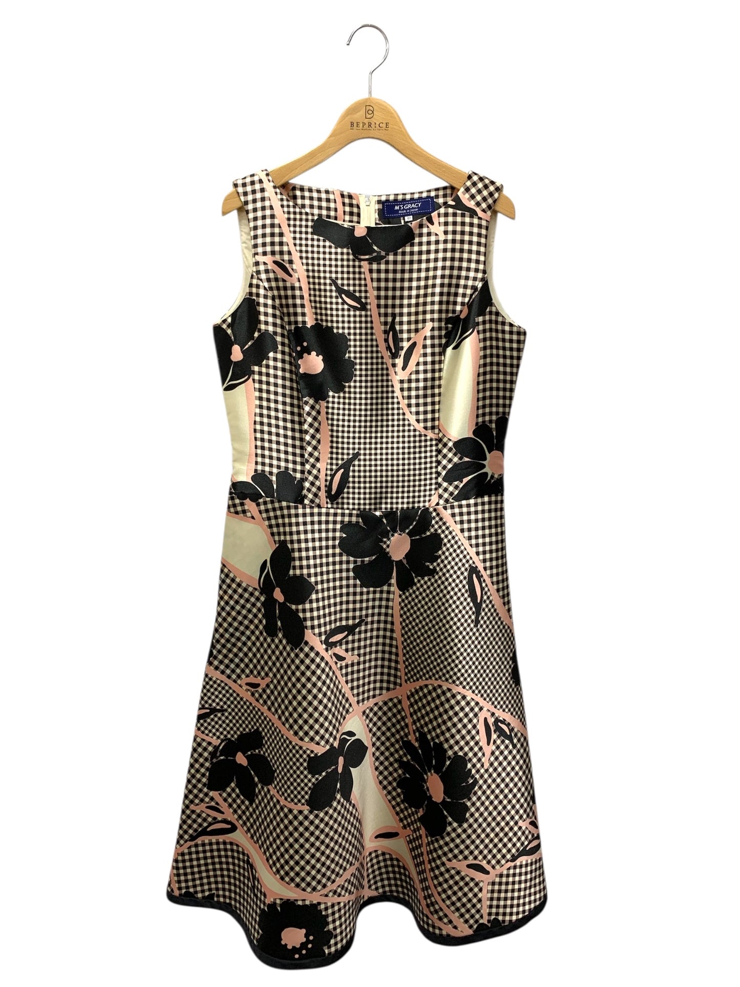 エムズグレイシー Check x Flower One-piece 911310 ワンピース 40 ベージュ ITU48DJWSP5E