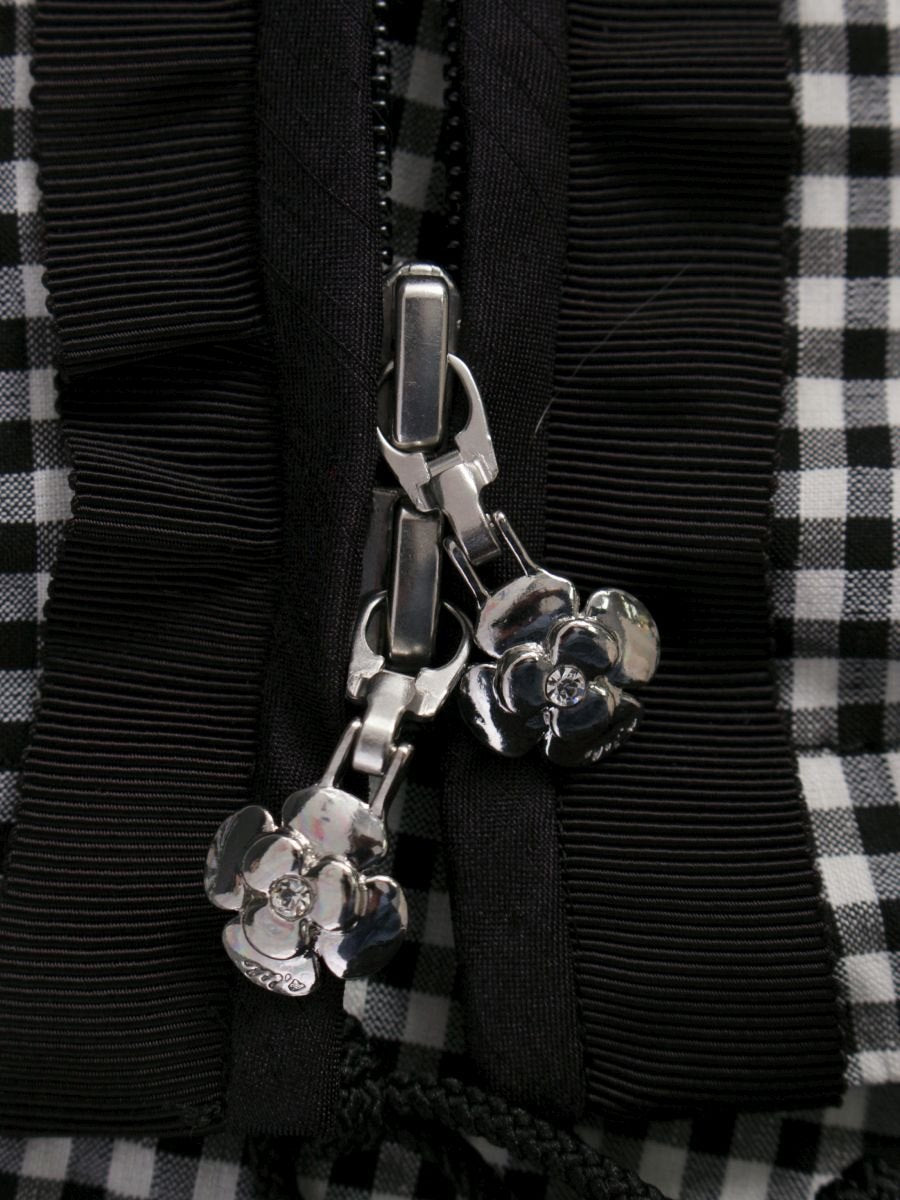 エムズグレイシー 019107 ジャケット 38 ブラック/ホワイト ギンガムチェック カメリアWジップ フード ITX7LUOBH9T2