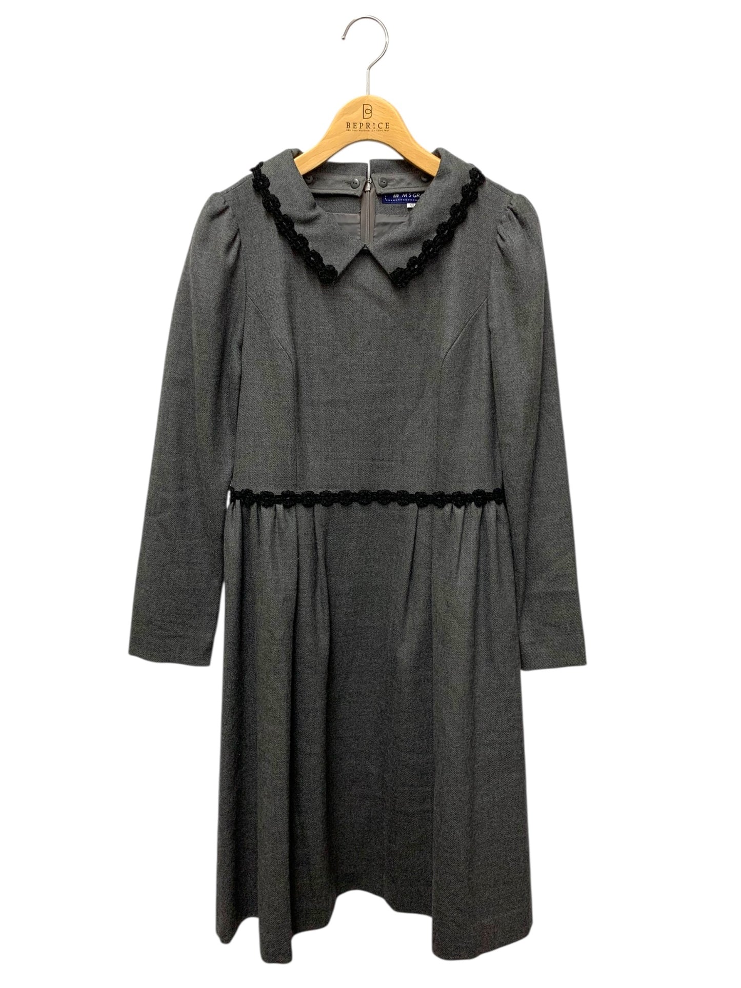 エムズグレイシー 621715 ワンピース 40 チャコール 刺繍 ウール混 衿付き IT2DMGR4KF8W