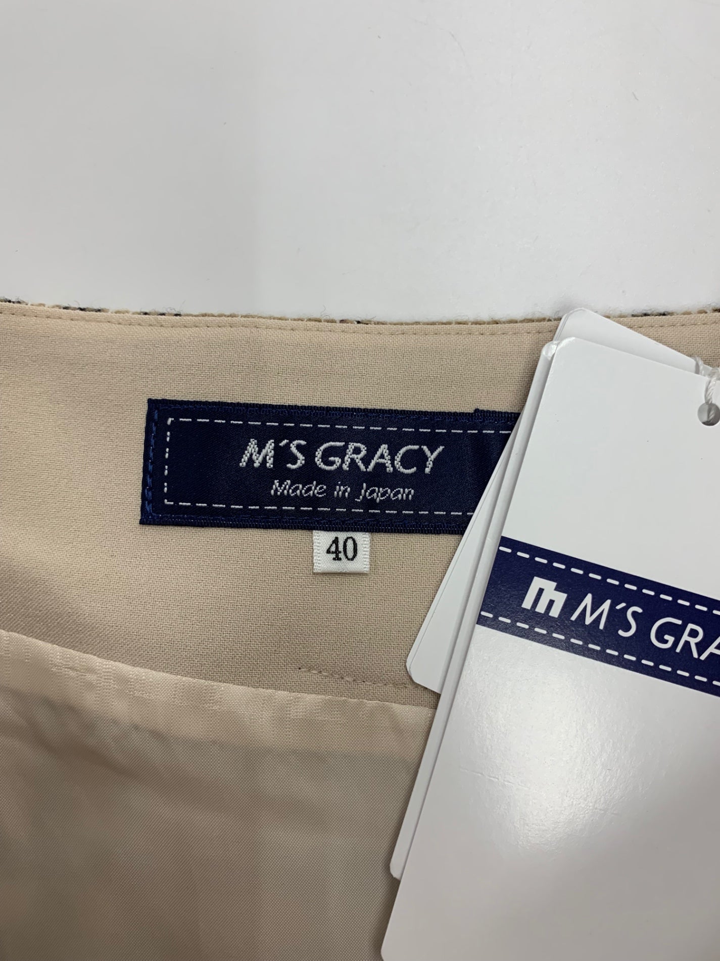 エムズグレイシー チェック柄 ラップ 417607 スカート 40 ベージュ ウール混 IT6IYA63IFG8 【SALE】