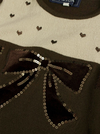 エムズグレイシー 528531 ニット セーター 38 ブラウン スパンコール リボン柄 ITK2G7DFL9HL