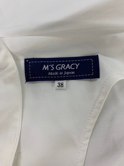 エムズグレイシー 015331 カットソー 38 ホワイト ロールカラー バックボタン ITW0SLD35DDV