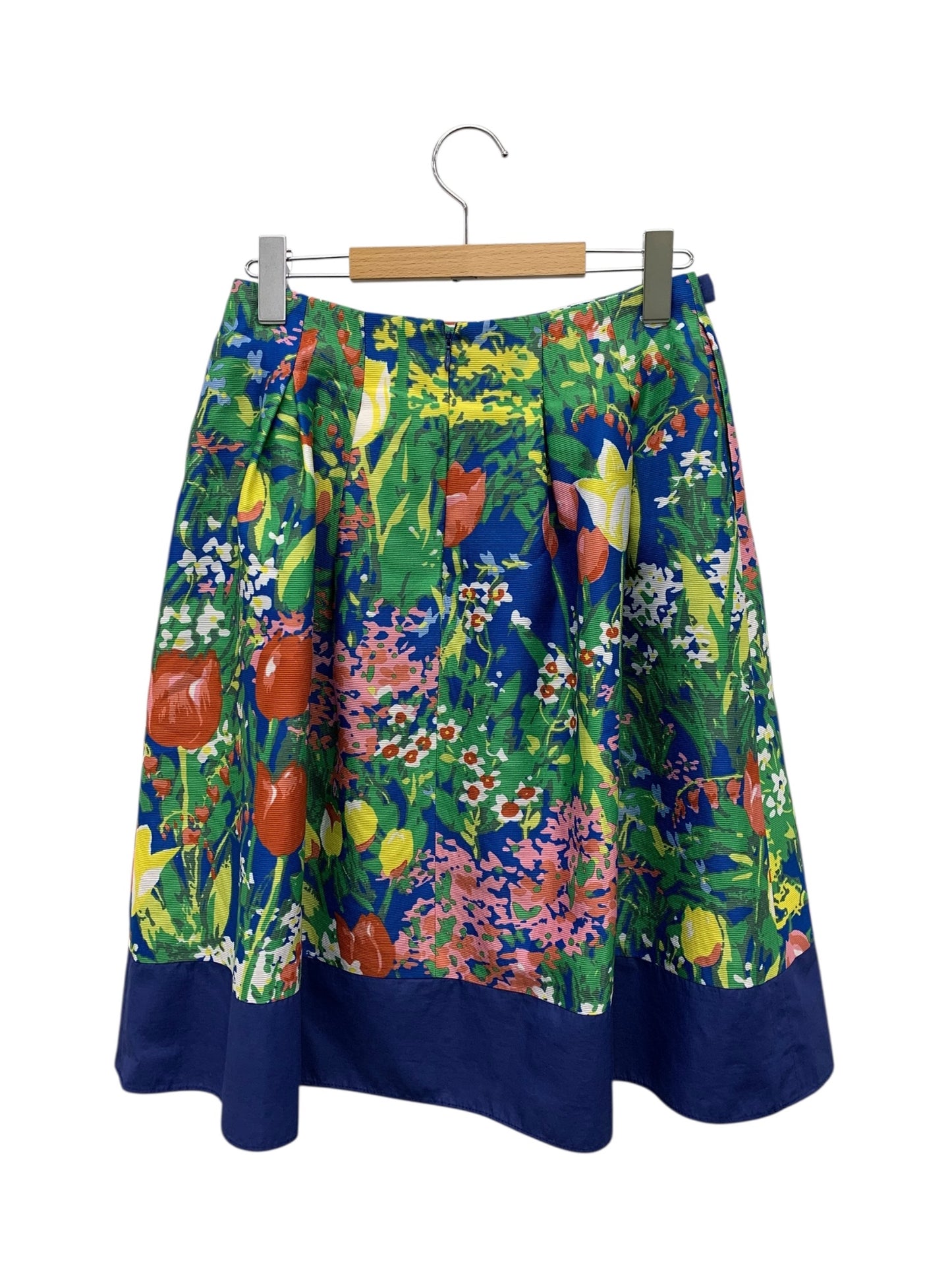 エムズグレイシー 017319 スカート 38 ブルー ガーデンプリント リボン IT3P4THF4ET4