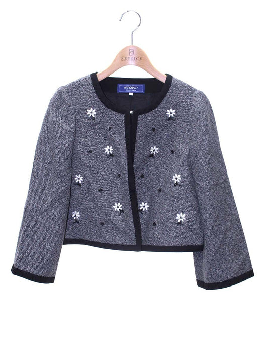 エムズグレイシー 724506 ジャケット 38 グレー フラワーモチーフ スパンコール IT4UY7YS4BO0