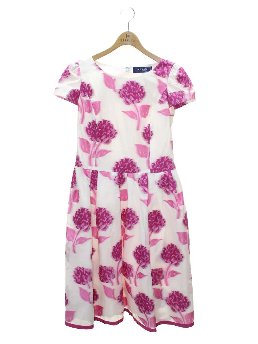 エムズグレイシー Jacquard Pink Dress 911332 ワンピース 40 ホワイト 花柄 ITUVJFHJED4Y