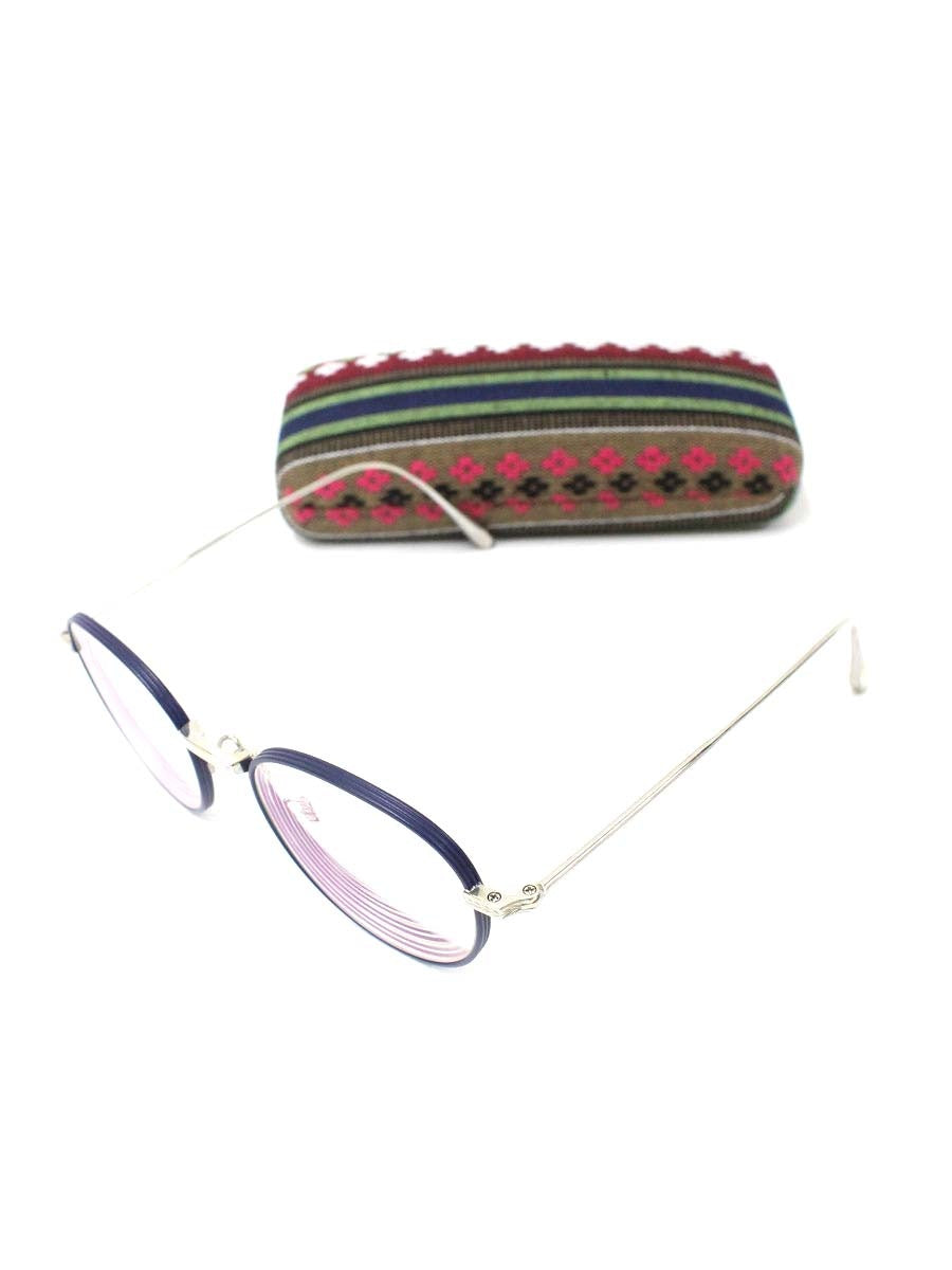 内藤熊八作 N-08 メガネ ネイビー/シルバー チタンフレーム フルリム ボストン ITDK8E39D08O 【SALE】