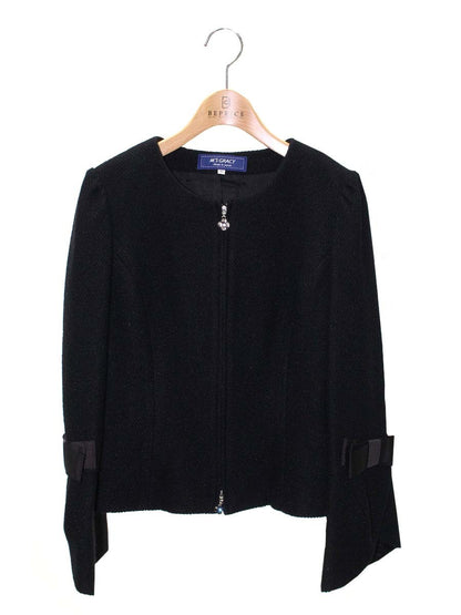 エムズグレイシー 724702 ジャケット 40 ブラック ウール リボン カメリアジップ ノーカラー IT8U5BQ9ZIX7