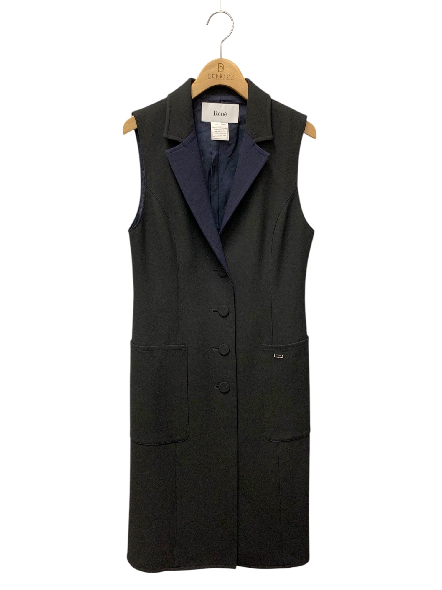 DM掲載品新品タグ付き【Reneルネ】ウォッシャブル リネンライクワンピース38 ワンピース 『リネンライクイージードライ オープンカラーワンピース