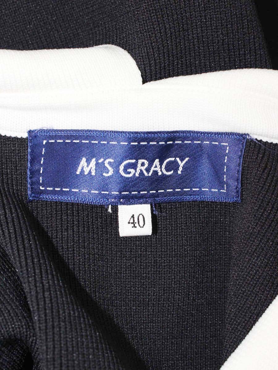 エムズグレイシー 白襟付きニットワンピース 018345 40 ブラック パールボタン ITL5IYP9JHZW