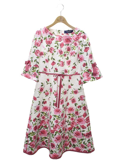エムズグレイシー 211512 ワンピース 38 ホワイト ピンクローズドレス 花 リボン ITFL0VZTWOXS 【SALE】