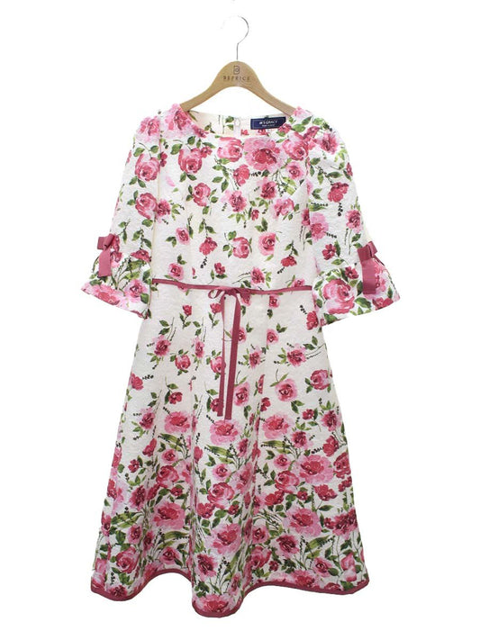 エムズグレイシー 211512 ワンピース 38 ホワイト ピンクローズドレス 花 リボン ITFL0VZTWOXS 【SALE】