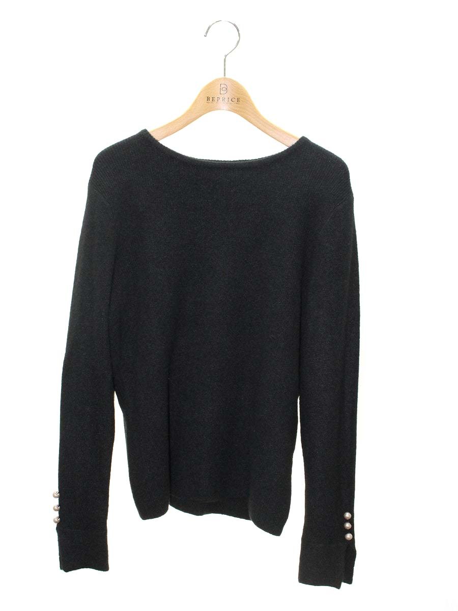 エムズグレイシー Off Shoulder Knit 818596 ニット セーター 38 ブラック ウール混 袖パール付 ITCGUP7P4TZU