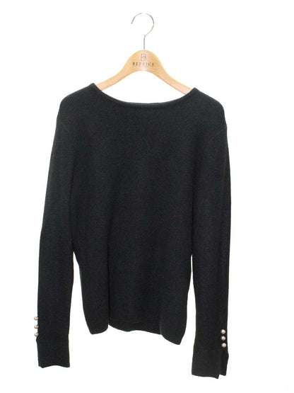 エムズグレイシー Off Shoulder Knit 818596 ニット セーター 38 ブラック ウール混 袖パール付 ITCGUP7P4TZU