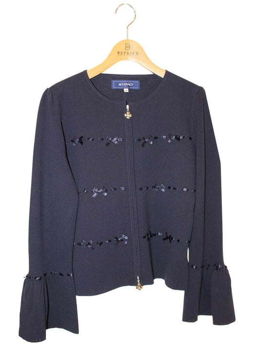 エムズグレイシー 818132 カーディガン 38 ネイビー カメリア Wジップアップ IT29LS5JJYLC