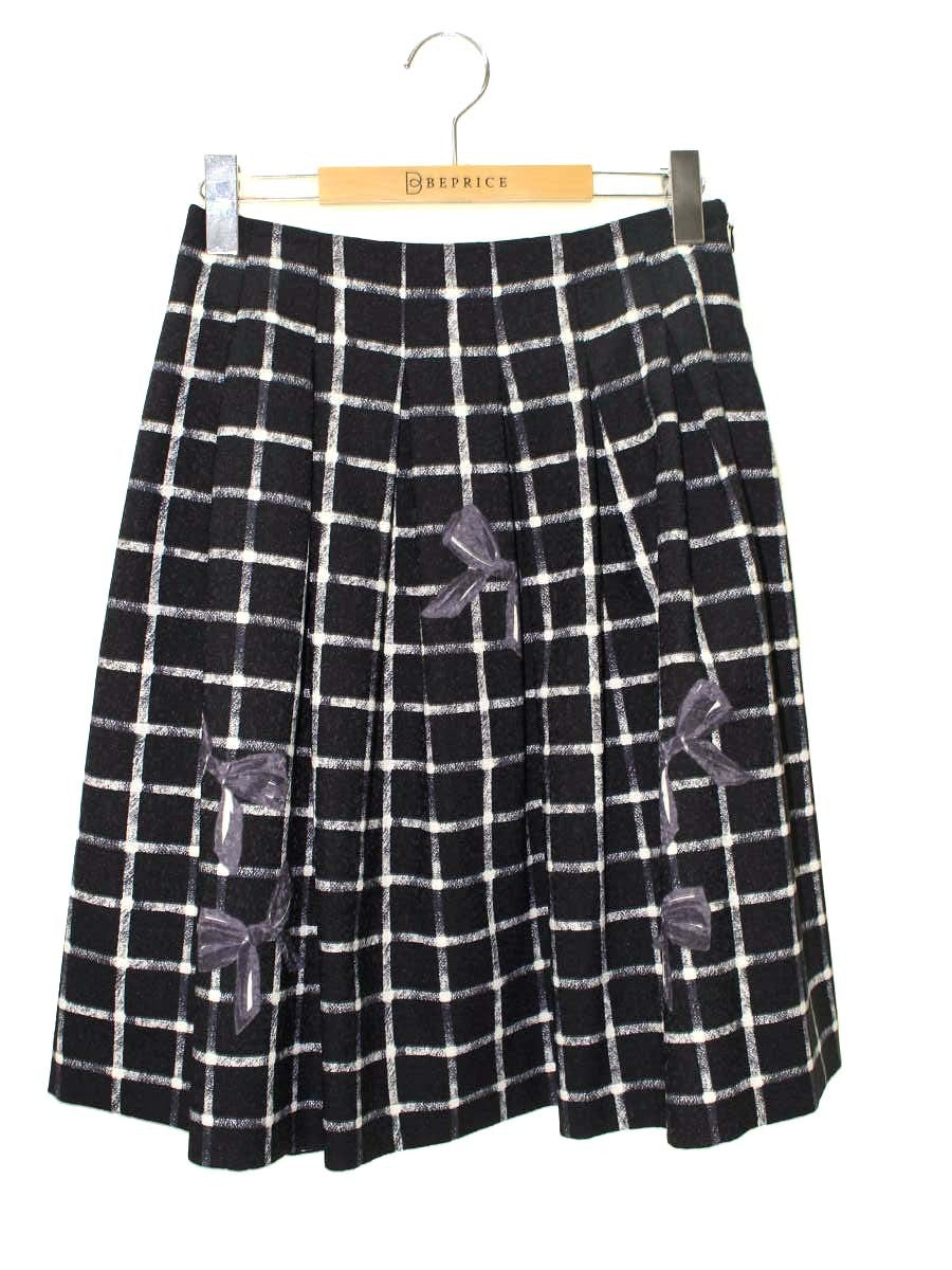 エムズグレイシー RibbonxCheck Skirt 817507 スカート 38 ブラック ITKG60YTQAIW