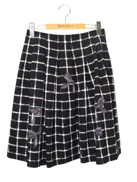 エムズグレイシー RibbonxCheck Skirt 817507 スカート 38 ブラック ITKG60YTQAIW