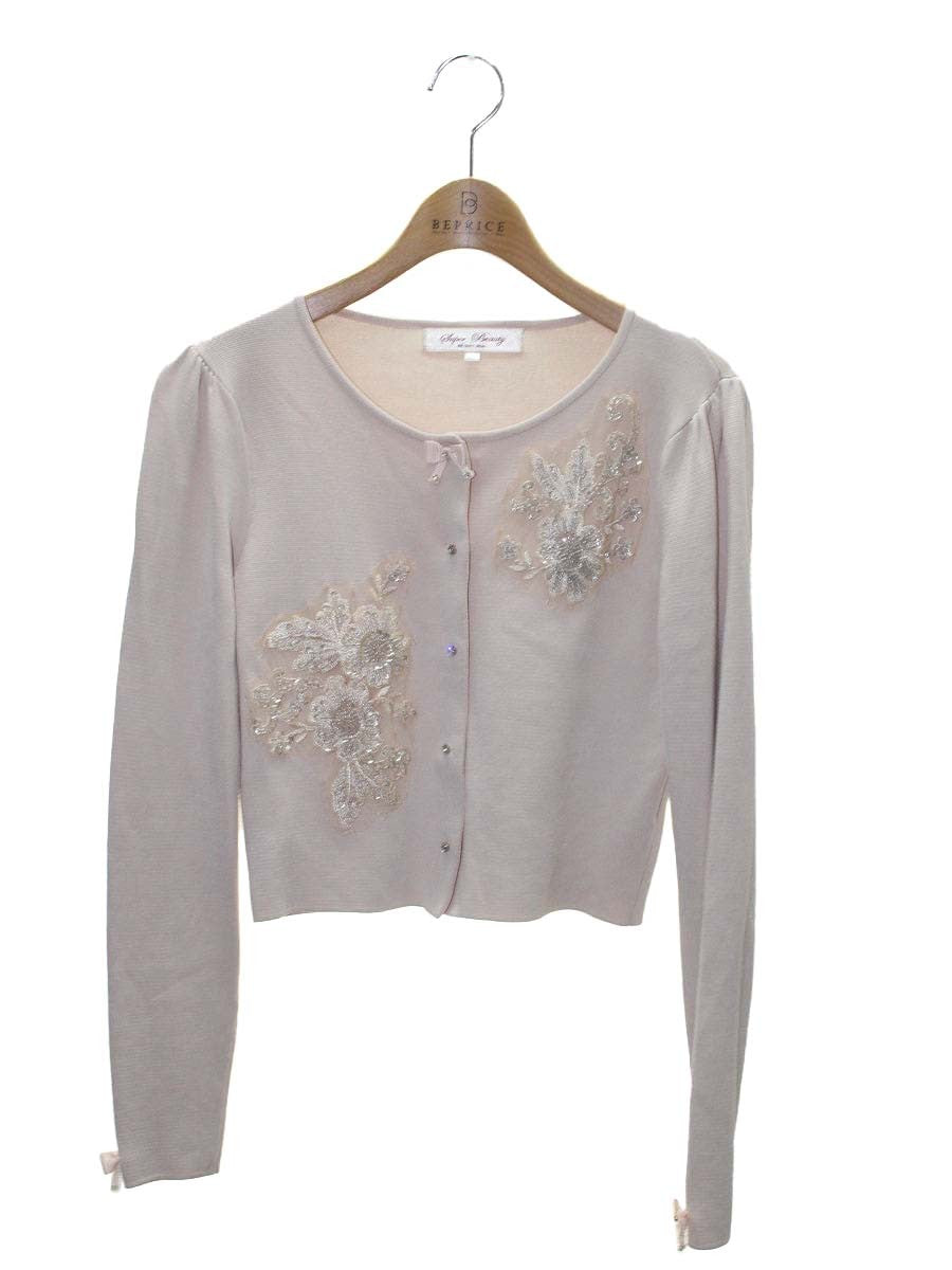 スーパービューティー カーディガン 40 ベージュピンク フラワーモチーフ ビジュー ITYOYDVUXWOG