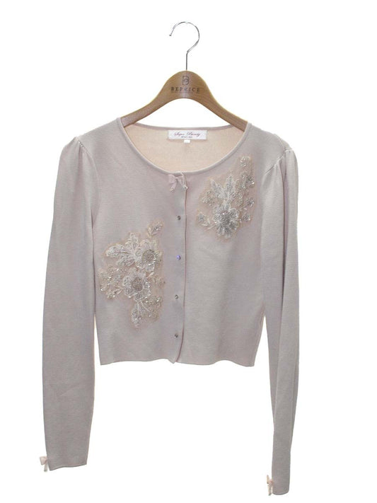 スーパービューティー カーディガン 40 ベージュピンク フラワーモチーフ ビジュー ITYOYDVUXWOG