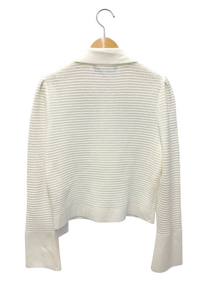 エムズグレイシー バイカラージップアップ 418124 ニットジャケット 38 ホワイト リボン ITZESD9OCOVE