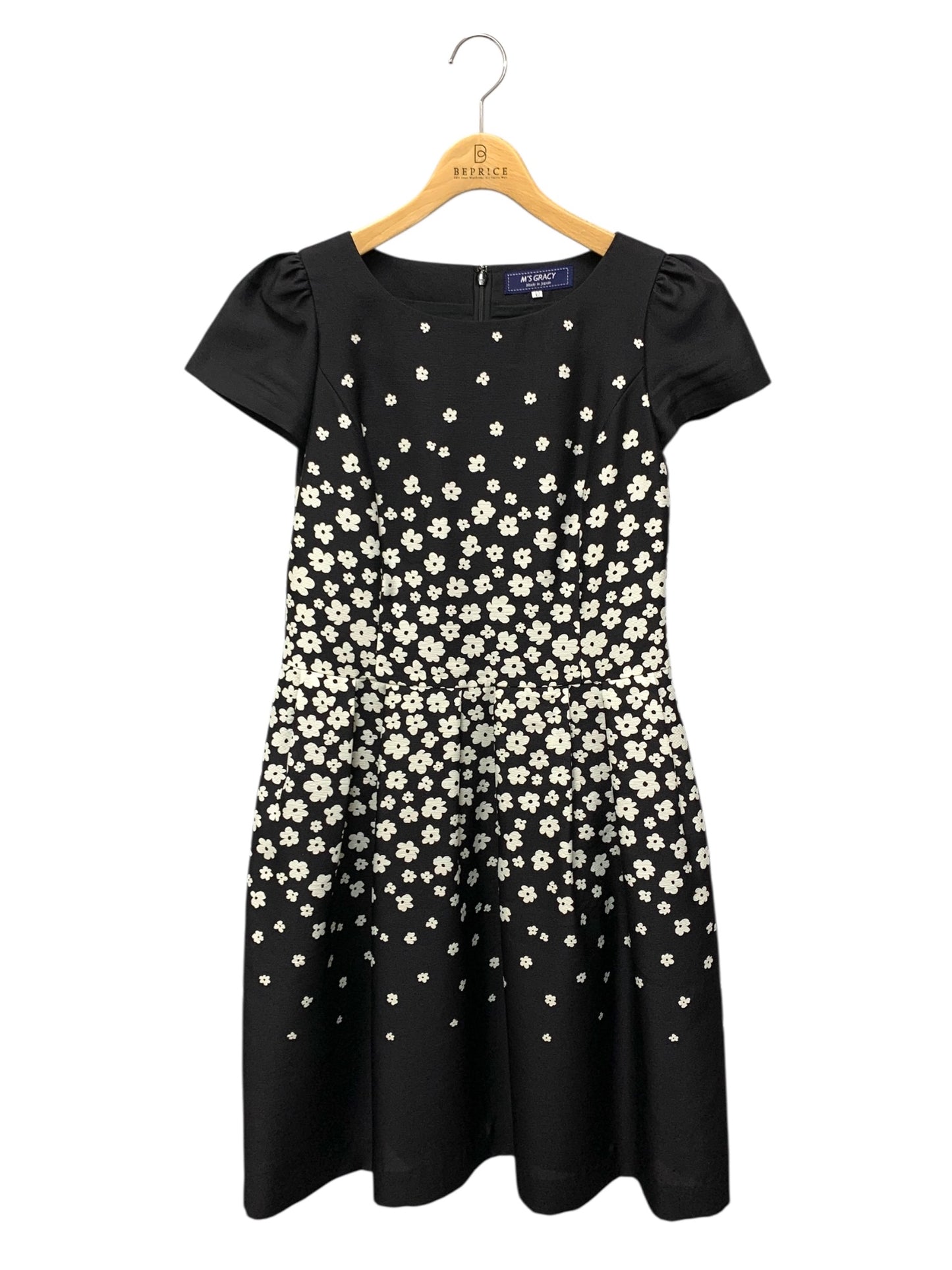 エムズグレイシー 211309 ワンピース 40 ブラック グログラン素材小花柄 IT3G3IZ887HS