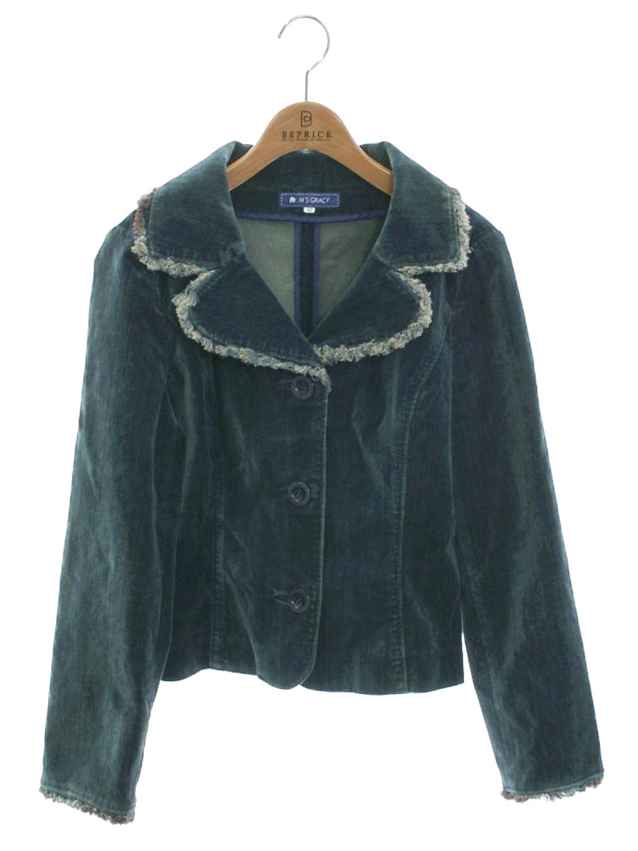 エムズグレイシー 524506 ジャケット 42 ネイビー ブルゾン デニム蝶 ベロア ITHH4TY674K9