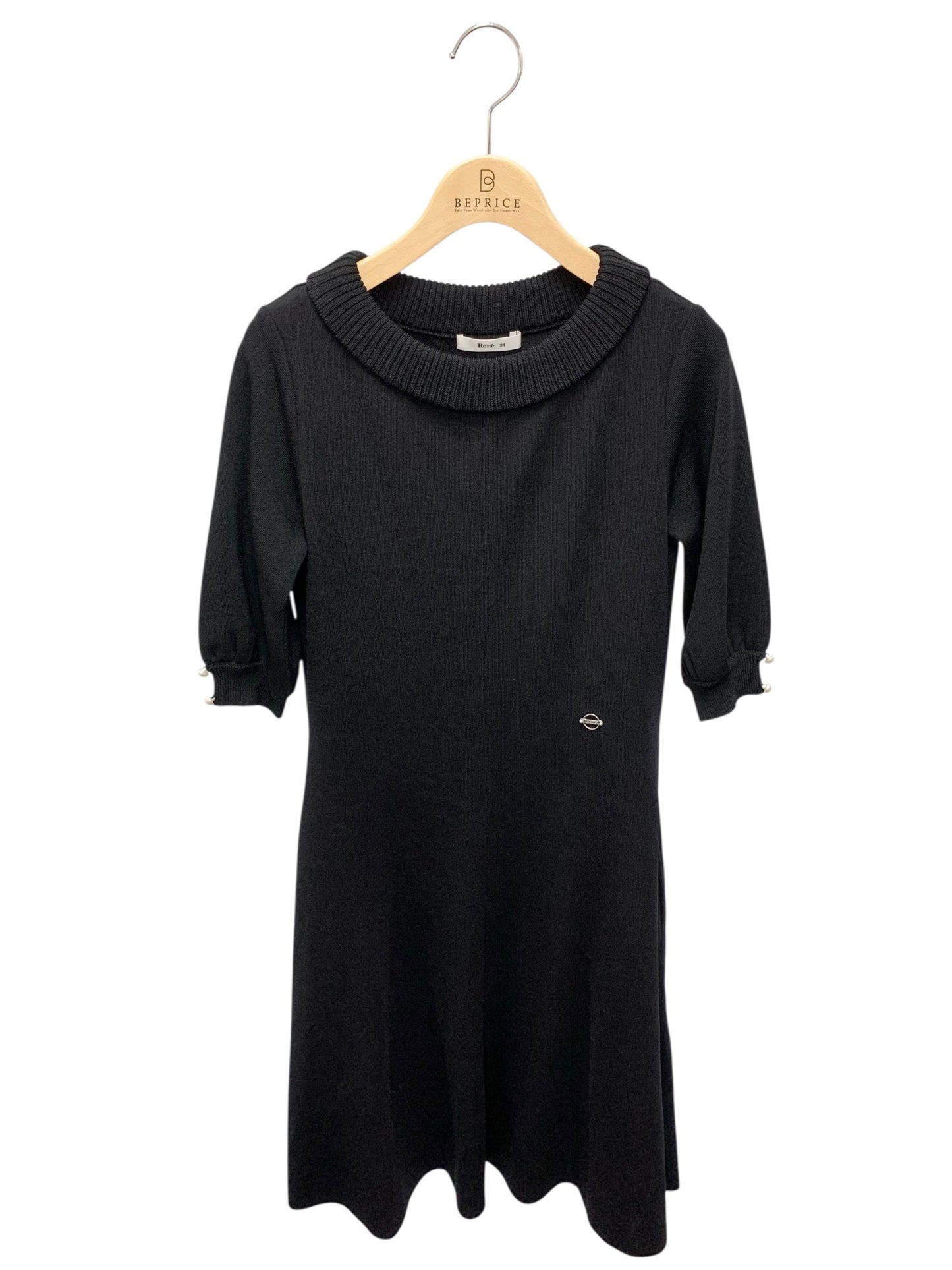 ルネ 6022090 ワンピース 34 ブラック ニット ストレッチ ドレス パール ITN7RKFQGXW0 【SALE】
