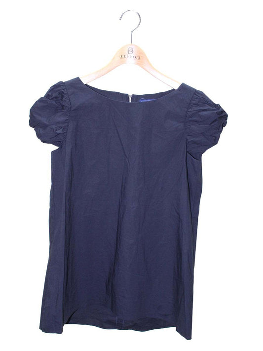 エムズグレイシー 520314 トップス 40 ネイビー リボン ギャザー IT4Z13W8FFVK