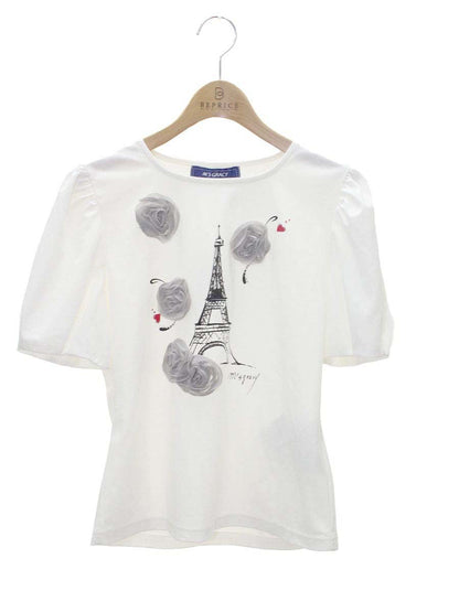 エムズグレイシー 415326 トップス 38 ホワイト エッフェル塔 ハート ラインストーン IT57V1HODSCW