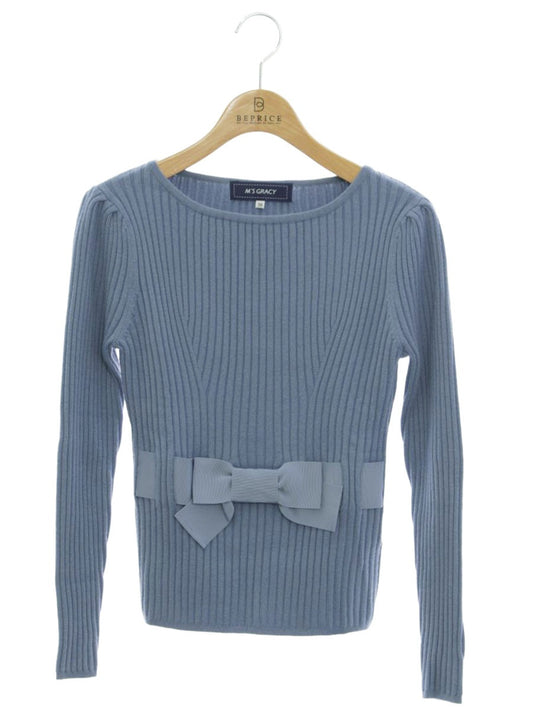 エムズグレイシー 918543 ニット 38 ブルー リボン ITB6KEJT4POC
