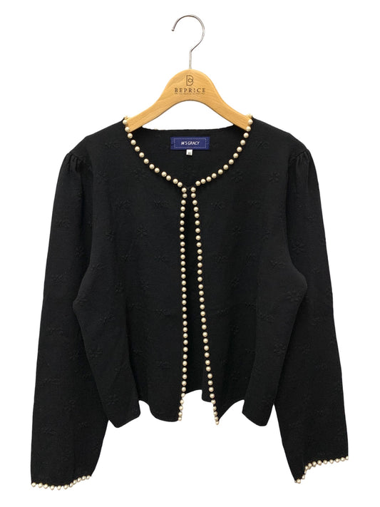 エムズグレイシー パールトリミング 218525 カーディガン 40 ブラック ITZDS45UTJG0