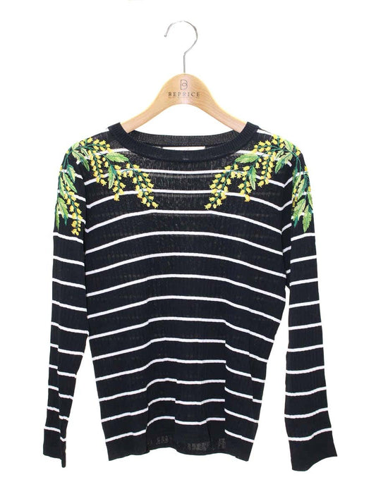 スーパービューティー ニット 42 ネイビー ボーダー リブ 刺繍 すずらん ITZFVP0H7BHS 【SALE】