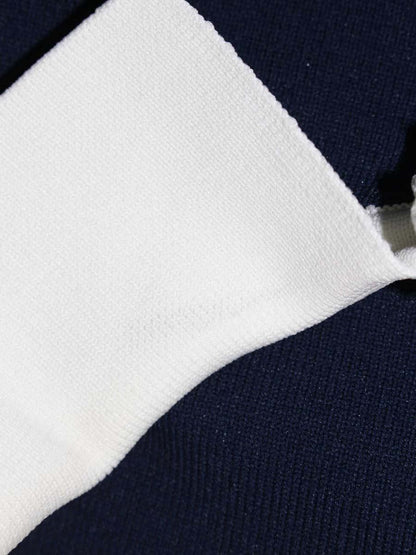 エムズグレイシー 018345 ワンピース 38 ネイビー ボリュームスリーブニット パール IT6JM7YJB4OF