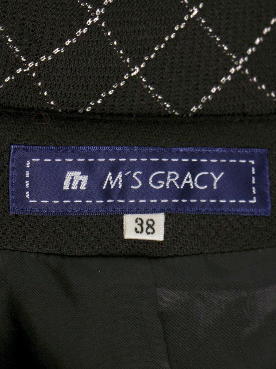 エムズグレイシー 521552 ワンピースコート 38 ブラック カメリアWジップ チェック 切替 IT6RZF19ZXC0