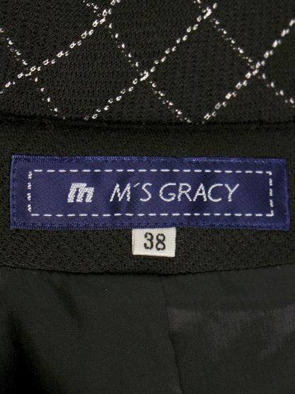 エムズグレイシー 521552 ワンピースコート 38 ブラック カメリアWジップ チェック 切替 IT6RZF19ZXC0