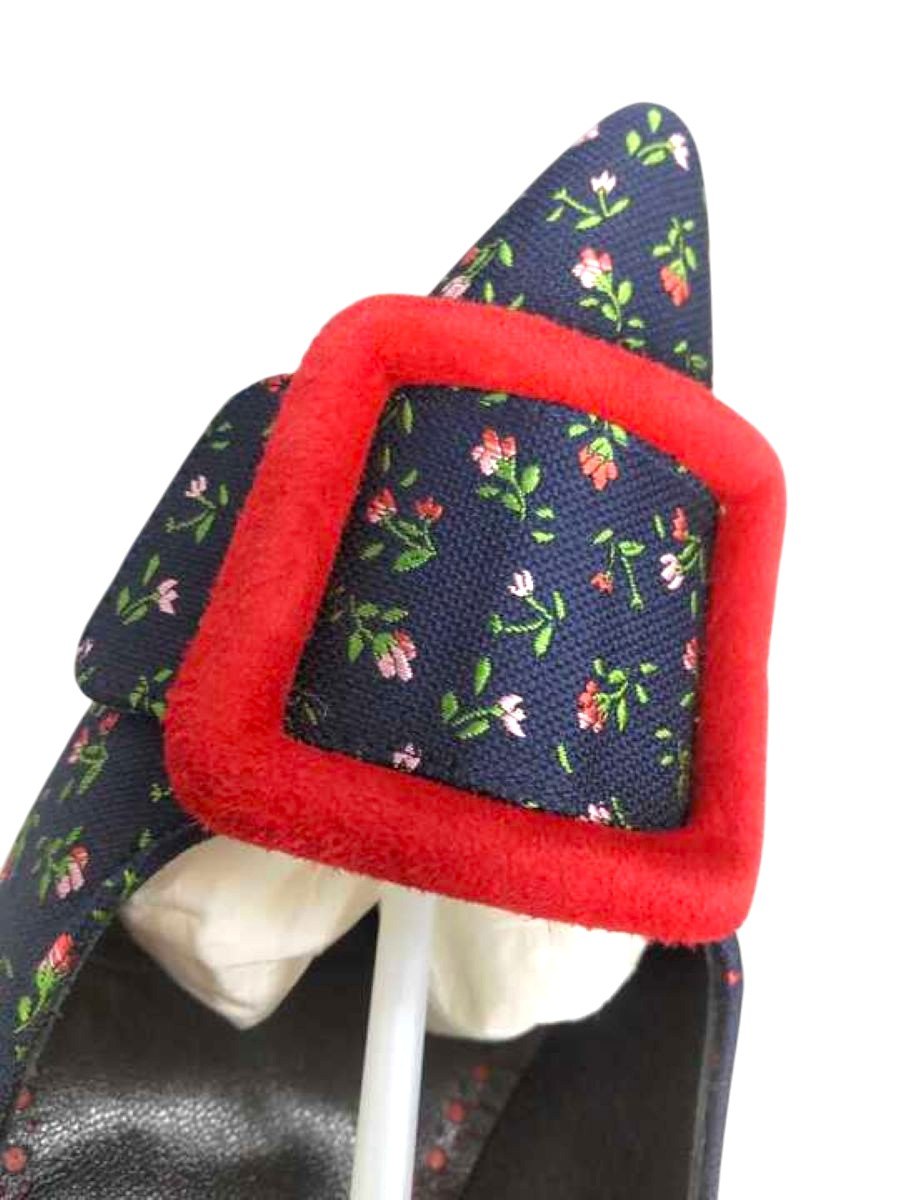 マノロブラニク 02WMAPBR0070 パンプス 36.5 ネイビー フラワーモチーフ 刺繍 ポインテッドトゥ ITH8Z76HISAS